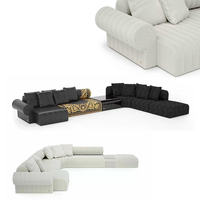 Sofá Seccional en Forma de L, Profundo y Ancho, de Perfil Bajo, con Diseño Serene Zen Boucle Ribbed Fluted, para Sala de Estar, Vestíbulo, Sala de Espera o Penthouse