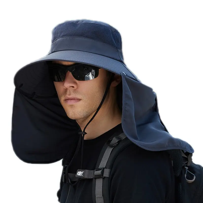 قبعة الصيد الصيفية قبعة الشمس لحماية الرقبة وغطاء الوجه قبعة صياد الشال بحواف كبيرة