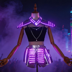 Traje LED Luminoso para Mujer, Chal y Pantalones Cortos, Atuendo de DJ para <span class=keywords><strong>Discoteca</strong></span>, Ropa de Baile Gogo para Actuaciones en Escenario, Vestuario Rave para Festivales de Música - Product Image 5