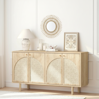 Buffet latéral à larges rainures avec rangement, grande table de buffet moderne et organique pour entrée et salon