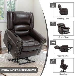 DOSER Transitional Home Power Lift Relaxsessel für Senioren, flach liegend, stufenlos verstellbar, mit Wärme- und Massagefunktion, Holz-Leder-Polsterung - Product Image 2