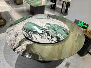 Table ronde avec plateau en marbre brillant et plateau tournant - Piétement en acier inoxydable de qualité supérieure pour la maison et les restaurants - Product Image 4