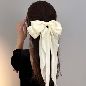 Diskon besar jepit rambut pita Satin merah muda elegan jepit rambut pita Satin panjang dengan Aksesori jepit rambut busur anak perempuan logam - Product Image 2