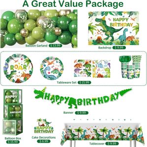 Kit d'<span class=keywords><strong>arche</strong></span> de ballons en gros sur le thème des dinosaures avec guirlande de ballons, assiettes, nappe, décoration de gâteau, toile de fond - Product Image 4
