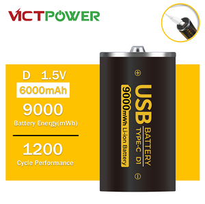 Batterie de lampe torche cylindrique Li-Ion <span class=keywords><strong>rechargeable</strong></span> USB Type-C VICTPOWER <span class=keywords><strong>D</strong></span>-9000 <span class=keywords><strong>D</strong></span> taille <span class=keywords><strong>D</strong></span> 1,5 V 9000 mWh 6000 mAh certifiée CE/FCC - Product Image 1