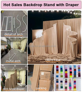 Supporto ad arco in metallo color champagne per fondale decorativo per eventi e matrimoni, con tenda in tessuto drappeggiato per matrimoni - Product Image 6