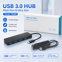Hub USB-C 5 en 1 con 4 puertos USB 3.0 de 5 Gbps, 5V/4A, alimentación por Micro USB, carcasa de ABS, adaptador portátil para portátiles, en stock.