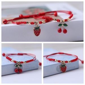 DIY Adjustable Strawberry Cherry <strong>Charm</strong> <strong>String</strong> <strong>Bracelets</strong> Couple Red Rope Fruit <strong>Charm</strong> Lucky Red <strong>String</strong> <strong>Bracelets</strong> for Women Girls - Product Image 3
