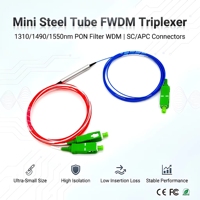 Mini Triplexeur WDM à tube en acier 1310/1490/1550nm SC/APC, filtre à fibre monomode, multiplexeur WDM pour réseau optique FTTH PON