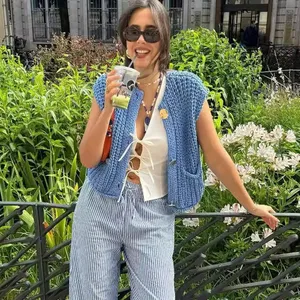 Women Knitted Sweaters <strong>Cardigan</strong> Solid Color 2024 Spring Autumn Female Casual Waistcoat Chic Vest <strong>Ladies</strong> <strong>Sleeveless</strong> Short Tops - Product Image 2