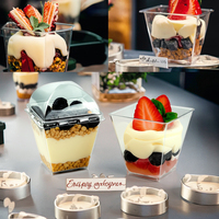 Vasos de postre de plástico de 6oz y 180ml con tapas, dulces, helado redondo, gelatina, dulces, taza para pastel