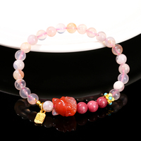 Bracelet Charme Renard à Neuf Queues en Agate Cerise Naturelle 5A, Design Classique Féminin JD GEMS, Tendance Féerique, Idéal Cadeau