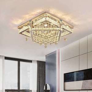 Lustre rectangulaire en cristal de style européen, plafonnier LED pour salon, grande taille, base en métal, couvercle en verre, blanc chaud - Product Image 5