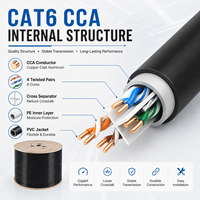 Cable CAT6 de 1 Gbps y 250 MHz para interiores, con revestimiento de PVC negro, cable Ethernet LAN con conductor CCA y separador cruzado para enrutador y switch de red.