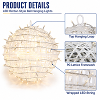 Lampes suspendues en forme de boule en rotin LED 220V, disponibles en tailles 20cm, 30cm, 40cm, 50cm, pour la décoration d'événements et de commerces