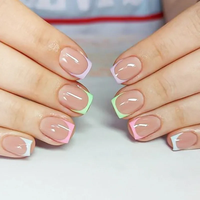 240 pièces été coloré français faux ongles court carré presse sur acrylique manucure Nail Art couverture complète ongles artificiels