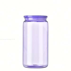 Entrepôt américain : Gobelets en plastique acrylique transparents colorés effet gelée 16oz 20oz, type canette de soda ou de bière, avec couvercles PP colorés - Product Image 5