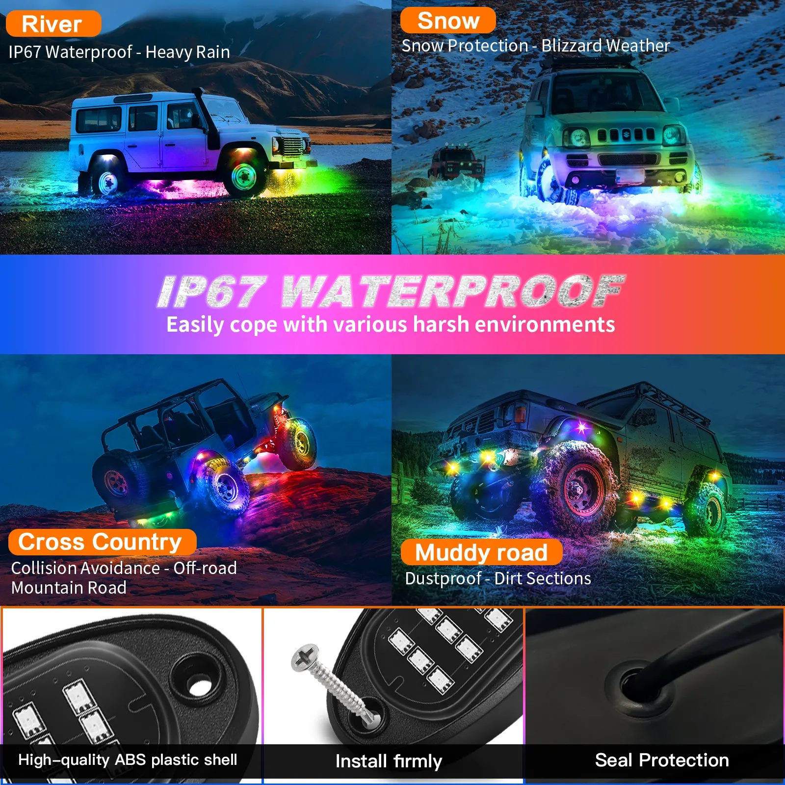 12Pods Chasing Rock Lights 36w LED Rock Pod Light Waterproof MultiColor 24LED Underglow Lights LED Pods