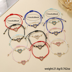 Fashion <b>String</b> <b>Bracelets</b> Heart Shape Rhinestone Adjustable Unisex Jewelry Set - Product Image 4