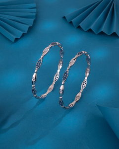 925 Sterling Silver <b>Bangles</b> with Blue and White Stone Accents Dainty Minimalist Jewelry for Women and Daily Wear - Product Image 1