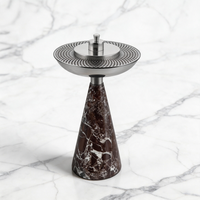 STONEKOCC Brûleur à Bakhoor Personnalisé avec LOGO, Grand Modèle D7.5x28CM, Design Marbre Rosso Levanto, Porte-Encens Oud Arabe en Métal avec Plateau