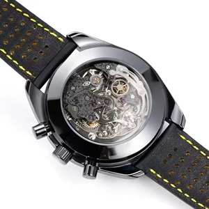 Reloj Mecánico Deportivo para Hombre, Edición Limitada de Lujo, Esfera de Cerámica, Correa de Cuero Negra, Cronógrafo, Esqueleto, Resistente al Agua, Luminoso - Product Image 3