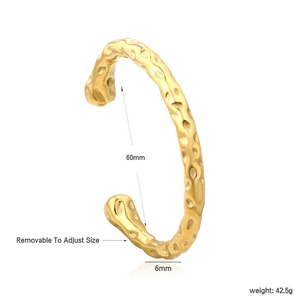 Elegant Jewelry Trend Waterproof Women 18K <b>Gold</b> <b>Plated</b> Stainless Steel Fashion Texture Geometric Open Cuff <b>Bangle</b> Bracelet - Product Image 3