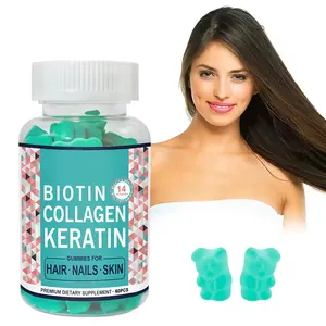 Schlussverkauf Biotin-Kummi vegan und halal grün Biotin Vitamine Kollagen Keratin-Gummi Haarwachstums-Gummi für Haare Haut und Nägel