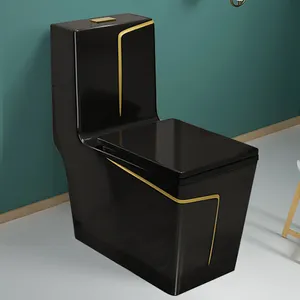 Badezimmer Wc Luxus modernen Stil Golden Line Square Einteilige Kommode Keramik Gold und Schwarz Toiletten Schüssel für Badezimmer