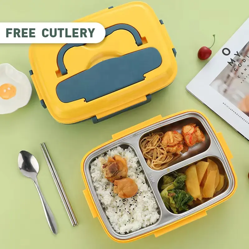 FANGYUAN new trending food grade insulated child student plastic metal 304 stainless steel bento lunch box with compartment