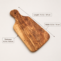 Planche à découper en bois d'olivier avec poignée courte et trou de suspension pour servir le pain et le fromage, pour la cuisine et la salle à manger