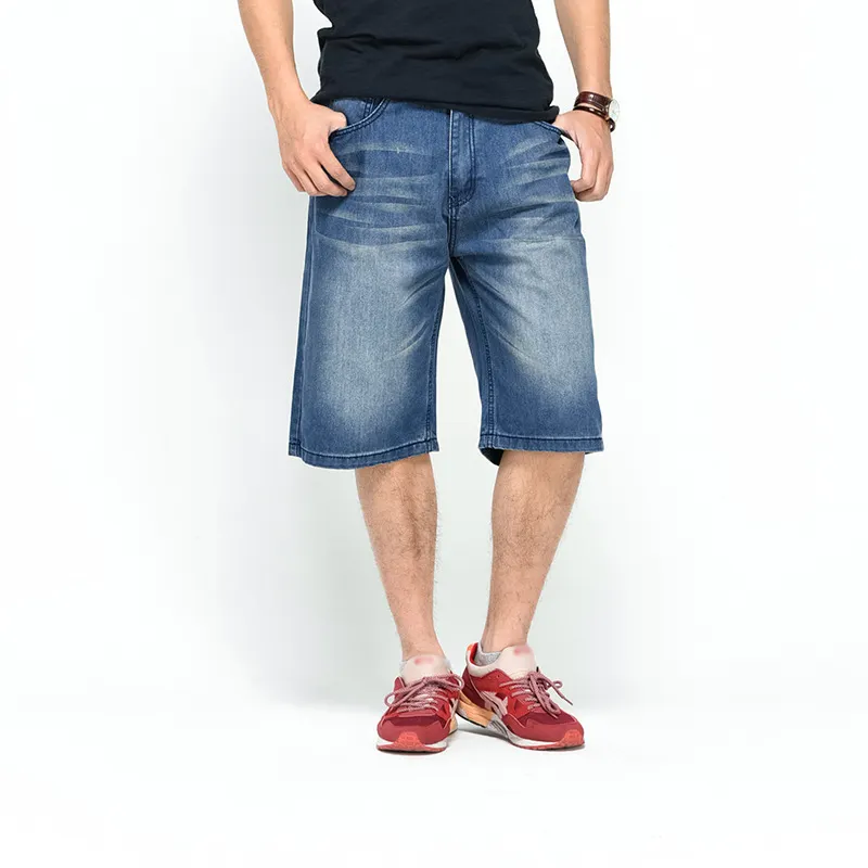XINGKONG Shorts jeans para homens plus size, calção jeans hip hop para skate, roupa folgada e azul