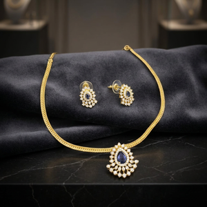 Premium Matt Finish CZ Floral Necklace <b>Set</b> with Earrings, Gold Plated Bridal Wedding Party Wear Artificial Jewellery - Product Image 2