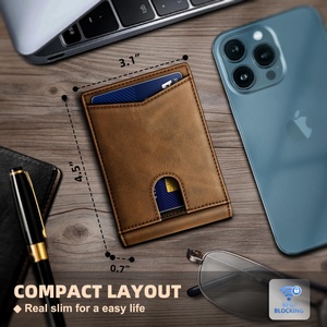 Boshiho Customized Slim Leather Card <b>Holder</b> Minimalist Bifold Design RFID Blocking Front Pocket <b>ID</b> Window Slot for Credit Cards - Product Image 3