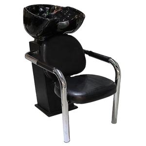 Silla de champú portátil para lavabo negro, características de masaje, uso versátil, peluquería de cuero sintético, taller de baño, barbería - Product Image 1