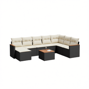 Conjunto de Sofá de Jardín de Ratán Negro con Cojines Crema, Muebles de Exterior de Diseño Contemporáneo - Product Image 1