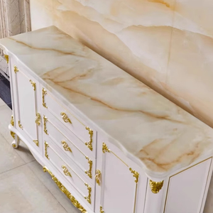 Credenza da Pranzo in Marmo e Legno Massello Stile Europeo di Lusso, <span class=keywords><strong>Mobile</strong></span> d'Ingresso Francese, Arredamento Lussuoso per Soggiorno - Product Image 4