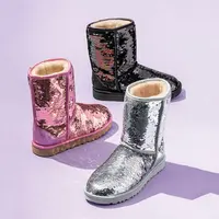 कस्टम टिकाऊ गर्म इनडोर, आउटडोर क्लासिक ग्लिटर बर्फ सेक्विन चमक गुलाबी महिलाओं के शीतकालीन जूते