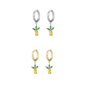 Boucles d'oreilles créoles en argent plaqué <span class=keywords><strong>or</strong></span> 18 carats de haute qualité pour femmes, cerises, pommes, ananas, bananes, pastèques et fruits - Product Image 3