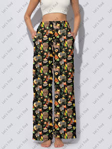 महिलाओं की उच्च कमर वाली चौड़ी लेगिंग पैंट, कस्टम स्ट्रीटवियर के लिए नरम लोचदार कैजुअल पैलेज़ो ट्राउजर, अनुकूलित महिलाओं की पैंट - Product Image 3