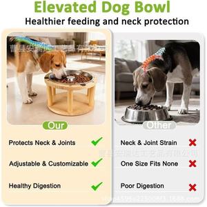 Support de gamelle pour chien en bois, hauteur réglable, support d'alimentation pour animaux de compagnie en bois massif pour chats et chiens, forme ronde, design soigné - Product Image 5