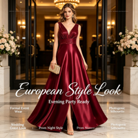 Robe de soirée longue pour femme, col en V, sans manches, corsage à sequins, en satin, coupe trapèze, pour mariage, banquet, occasions formelles, ODMOEM