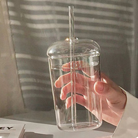 Tasse en verre borosilicaté de grande capacité avec logo personnalisé avec couvercle en verre et paille en verre
