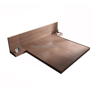 Minimalist Low <b>Platform</b> <b>Bed</b> King Size Solid Wood <b>Bed</b> <b>Frame</b> with Oak Headboard Space Saving Design for 3 Star Hotel Furniture - Product Image 6