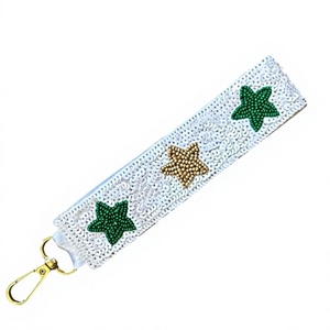 Lanière à paillettes de Noël avec étoiles vertes et dorées, crochet en métal, sangle réglable en polyester pour cartes d'identité, porte-clés, téléphone - Product Image 1