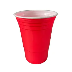 แก้วเบียร์แบบใช้แล้วทิ้งขนาด16ออนซ์แก้วน้ำดื่มสำหรับปาร์ตี้ทำจากพลาสติก PP สีแดงขนาด450มล. แบบกำหนดเอง
