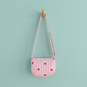 Bolso Bandolera de Algodón a Rayas con Apliques de Corazones Rojos, Correa Única, para Uso Diario, Moda Femenina, Venta al Por Mayor - Product Image 3