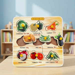 TINNY Rompecabezas educativo de madera con imágenes de verduras para niños de 0 a 4 años, tablero de rompecabezas de 9 piezas para niños y niñas - Product Image 1
