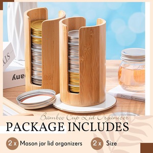 Bamboo Cup Lid Storage Rack Round Standing Type For <b>Kitchen</b> Counter Organize Plastic Lids - Product Image 5
