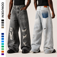 Jeans en denim de coton 14 oz pour homme, coupe droite, personnalisables OEM ODM, faible MOQ, style vintage, déchirés, streetwear